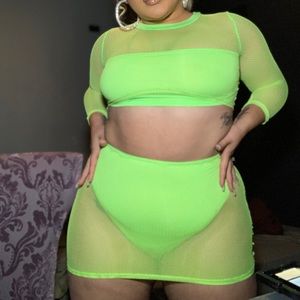 Lime green 2 piece mesh set